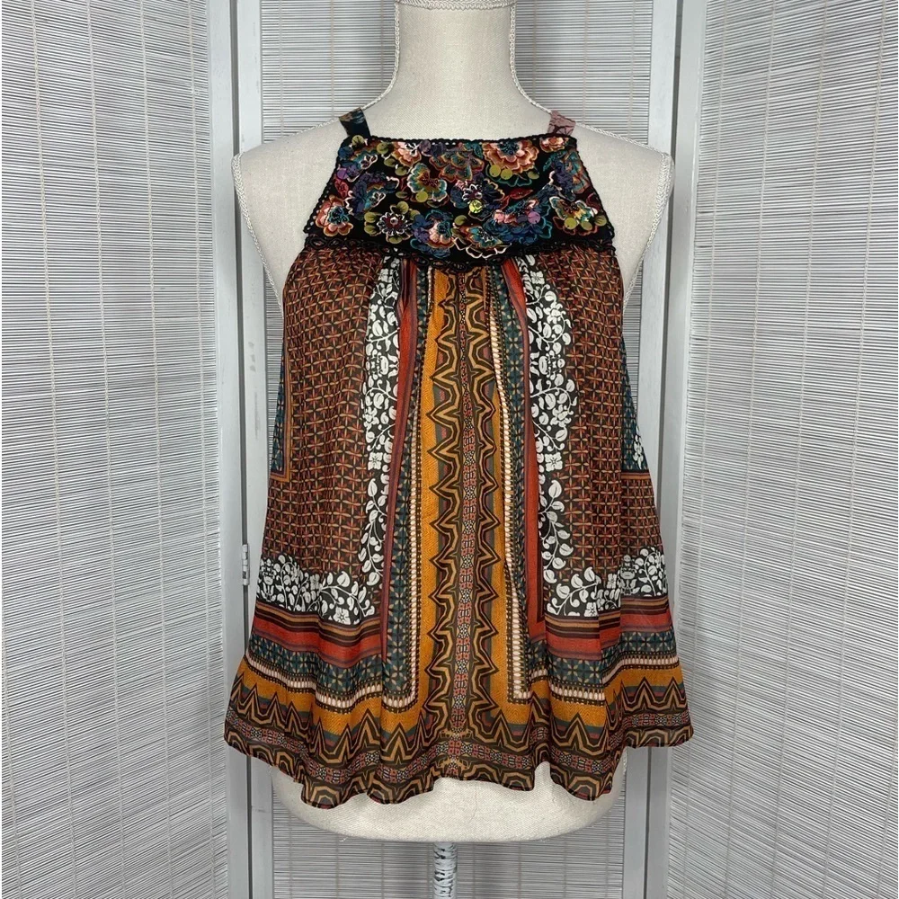 Bhanuni by Jyoti Tank Fiona Embroidered Floral Sequin Halter Tie Back Size XS - Picture 1 of 8